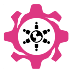New style cog wheel icon with six stylised bodies sat around a globe representing diversity.