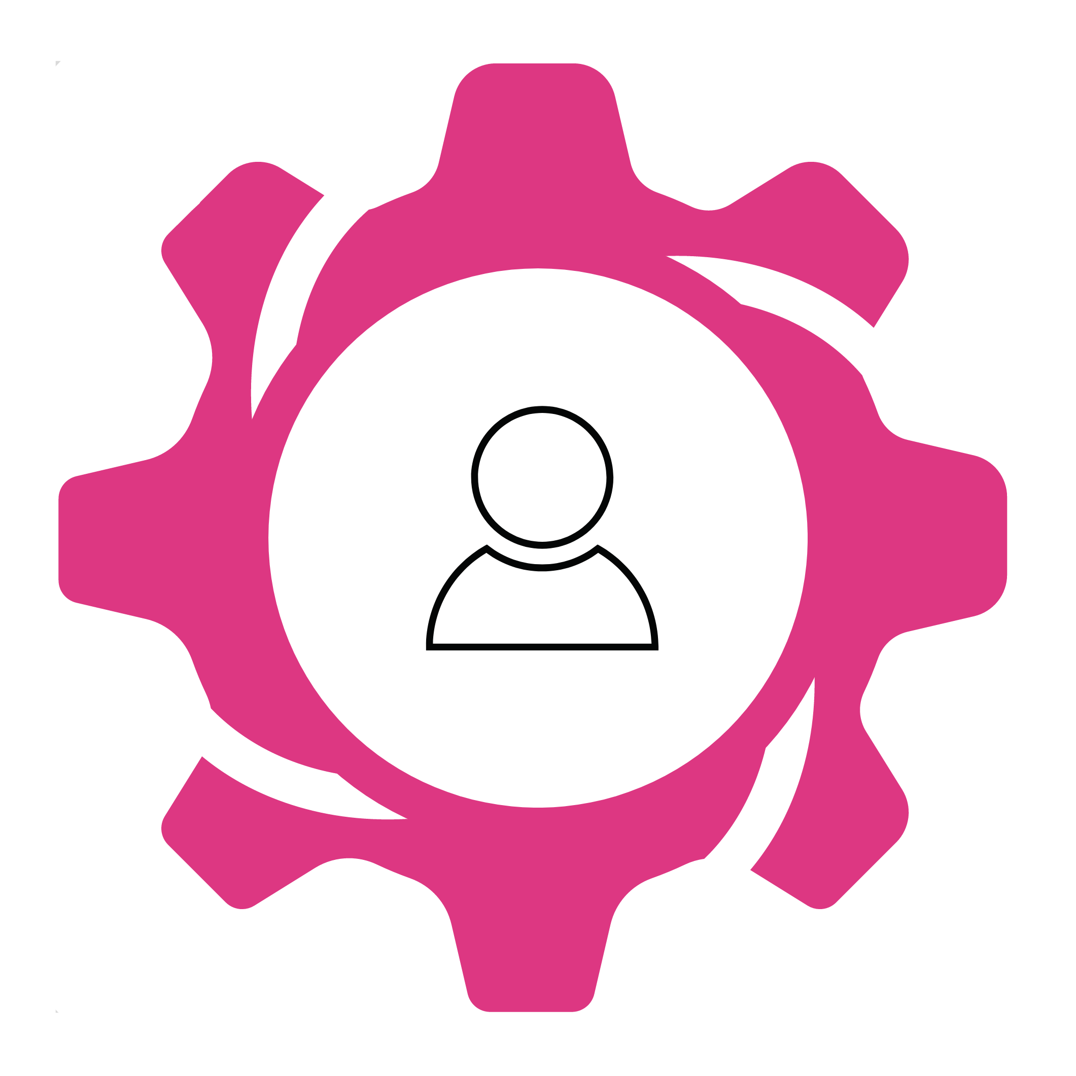 New style cog icon with a single person representing Generate, providing support for individuals.