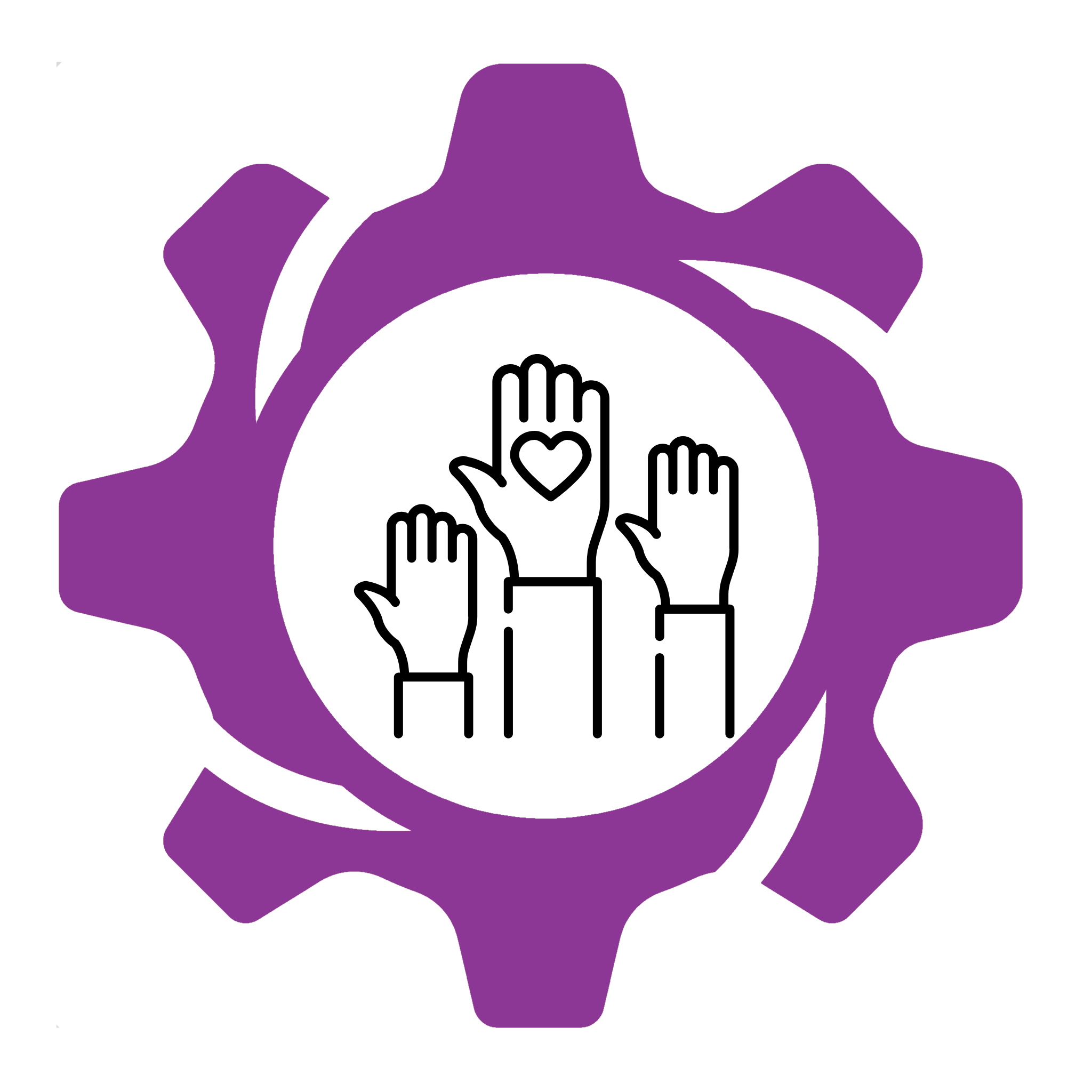 New style cog icon with raised hand volunteering